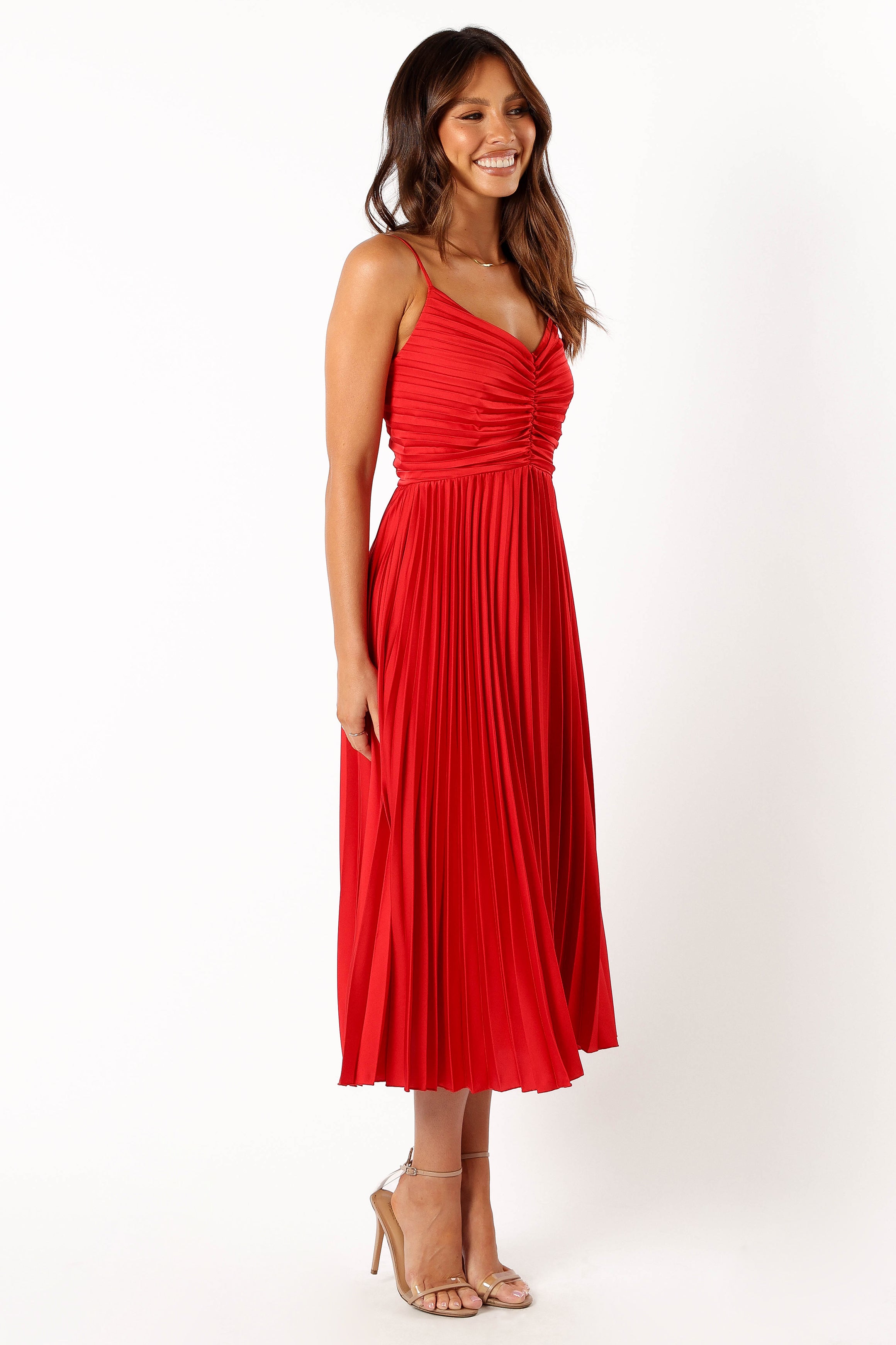 Petal and Pup USA DRESSES Naira Pleated Midi Dress - Red