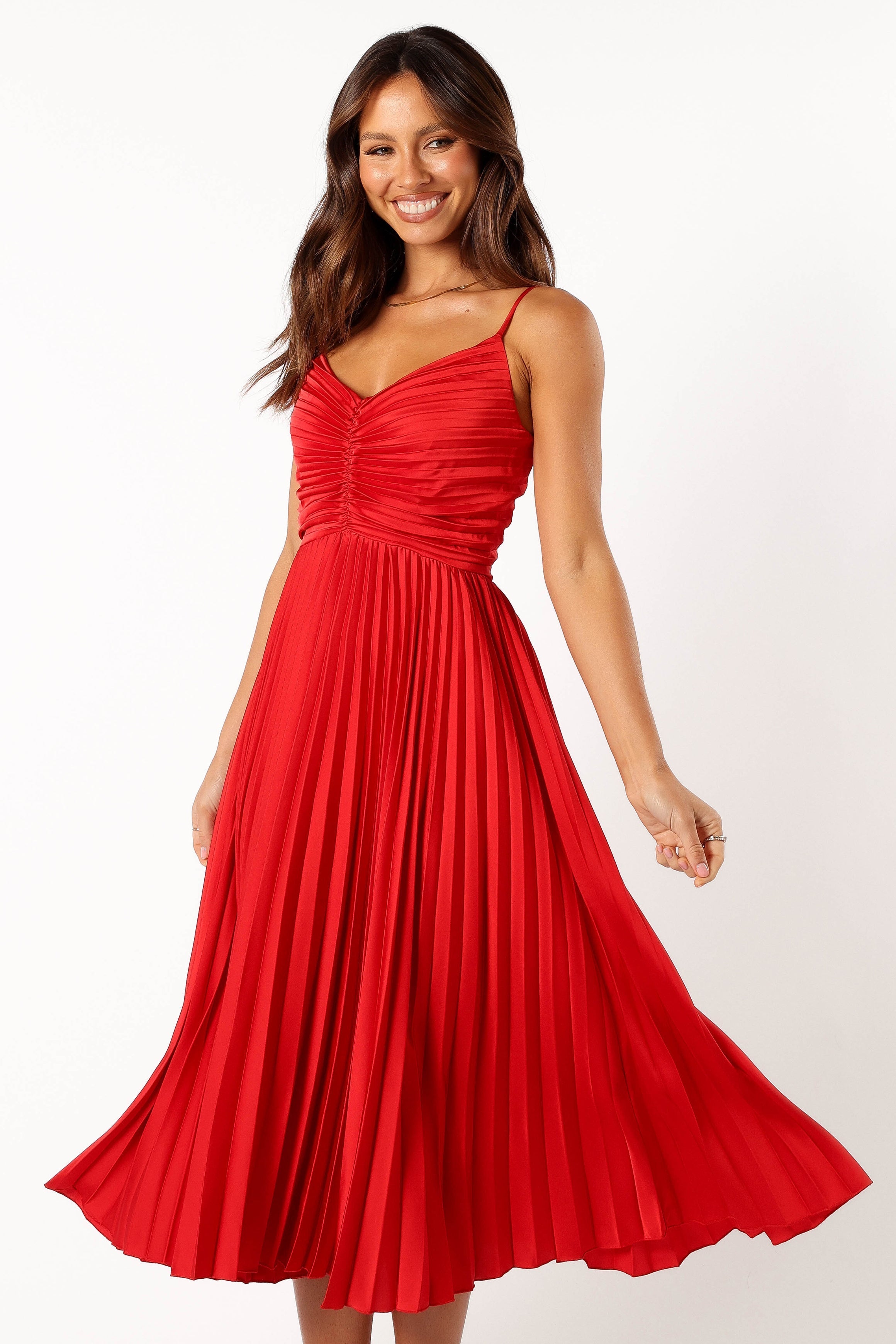 Petal and Pup USA DRESSES Naira Pleated Midi Dress - Red