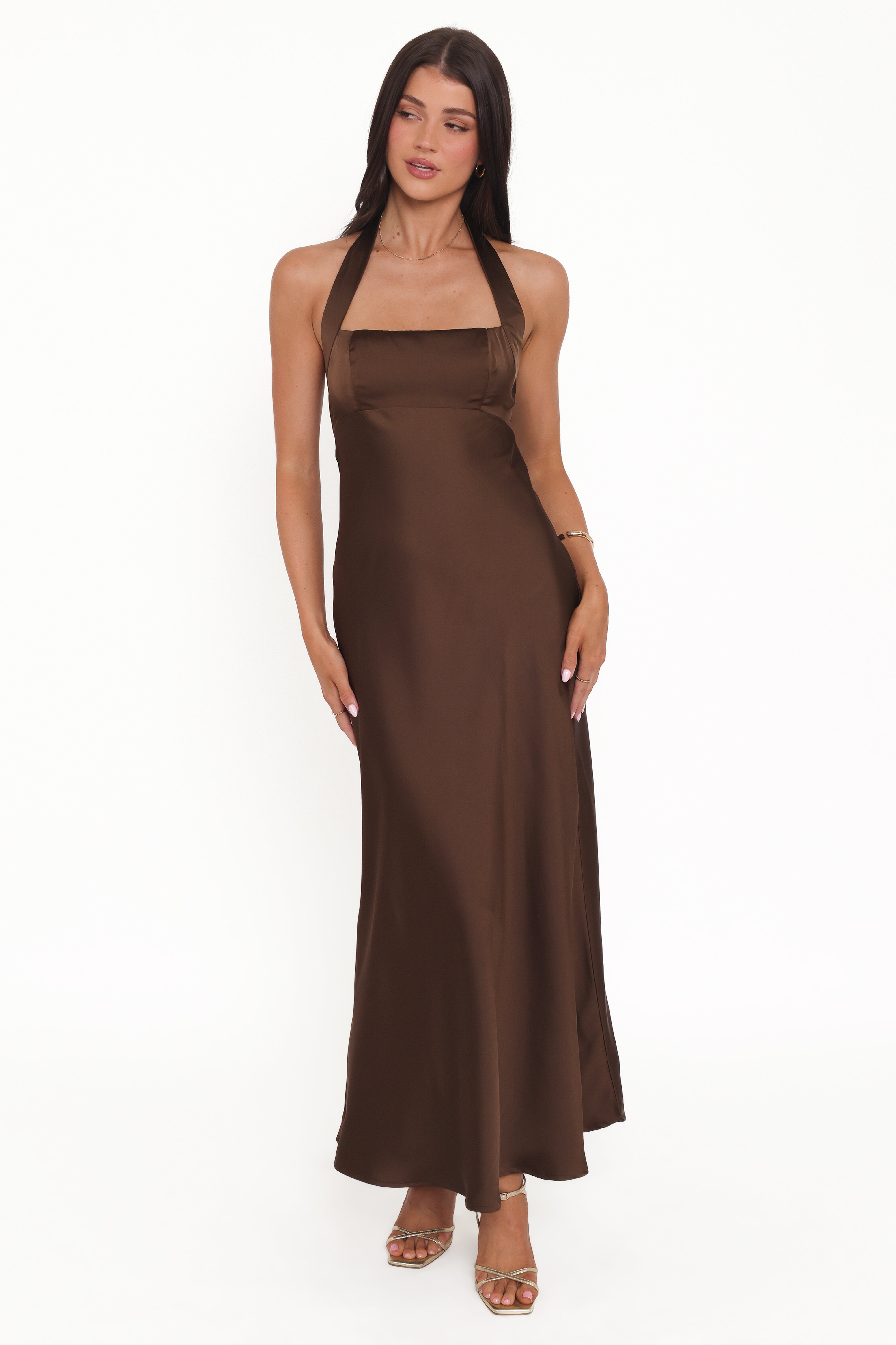 Petal and Pup USA DRESSES Nakita Halterneck Maxi Dress - Brown