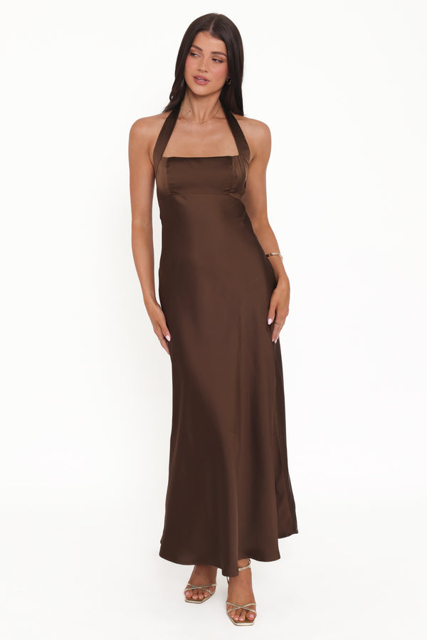 Petal and Pup USA DRESSES Nakita Halterneck Maxi Dress - Brown