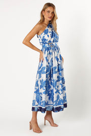 Petal and Pup USA DRESSES Naomi One Shoulder Midi Dress - Blue Floral
