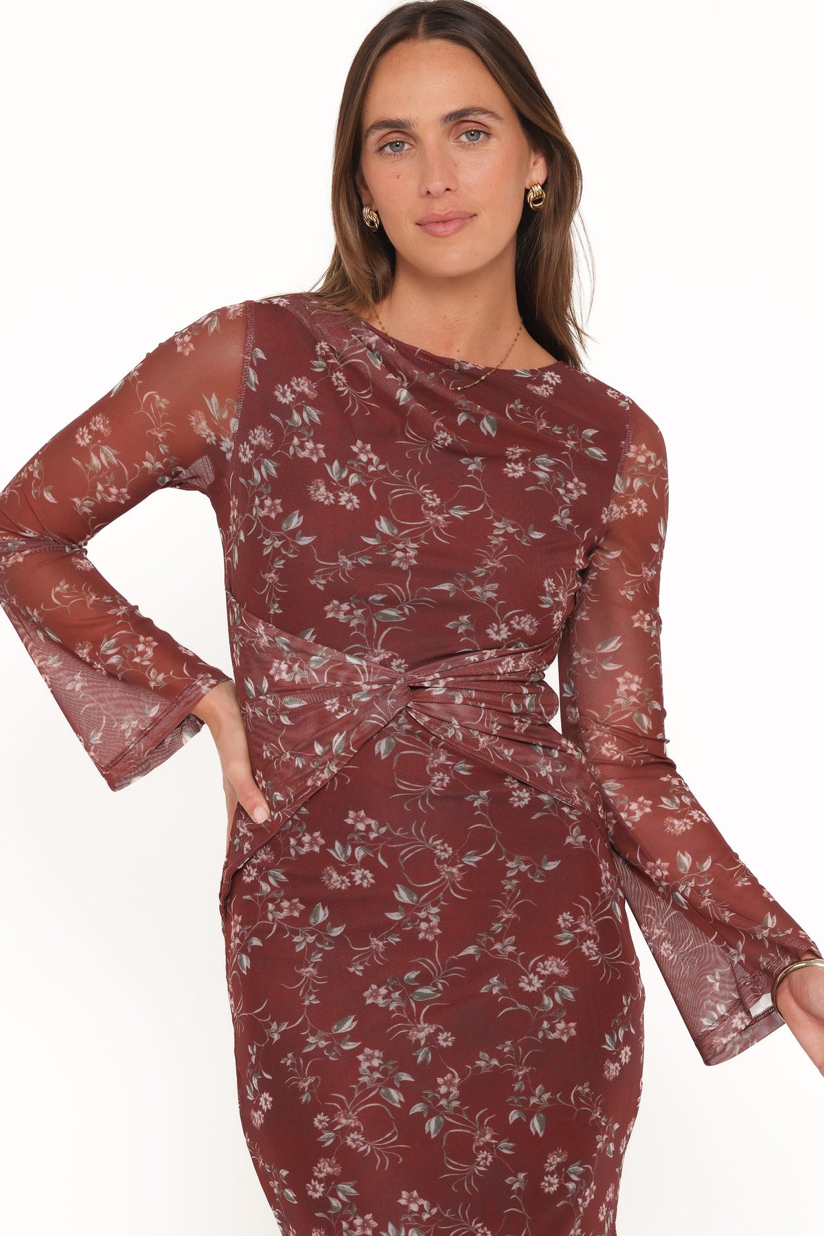 Petal and Pup USA DRESSES Nash Long Sleeve Dress - Rust Floral