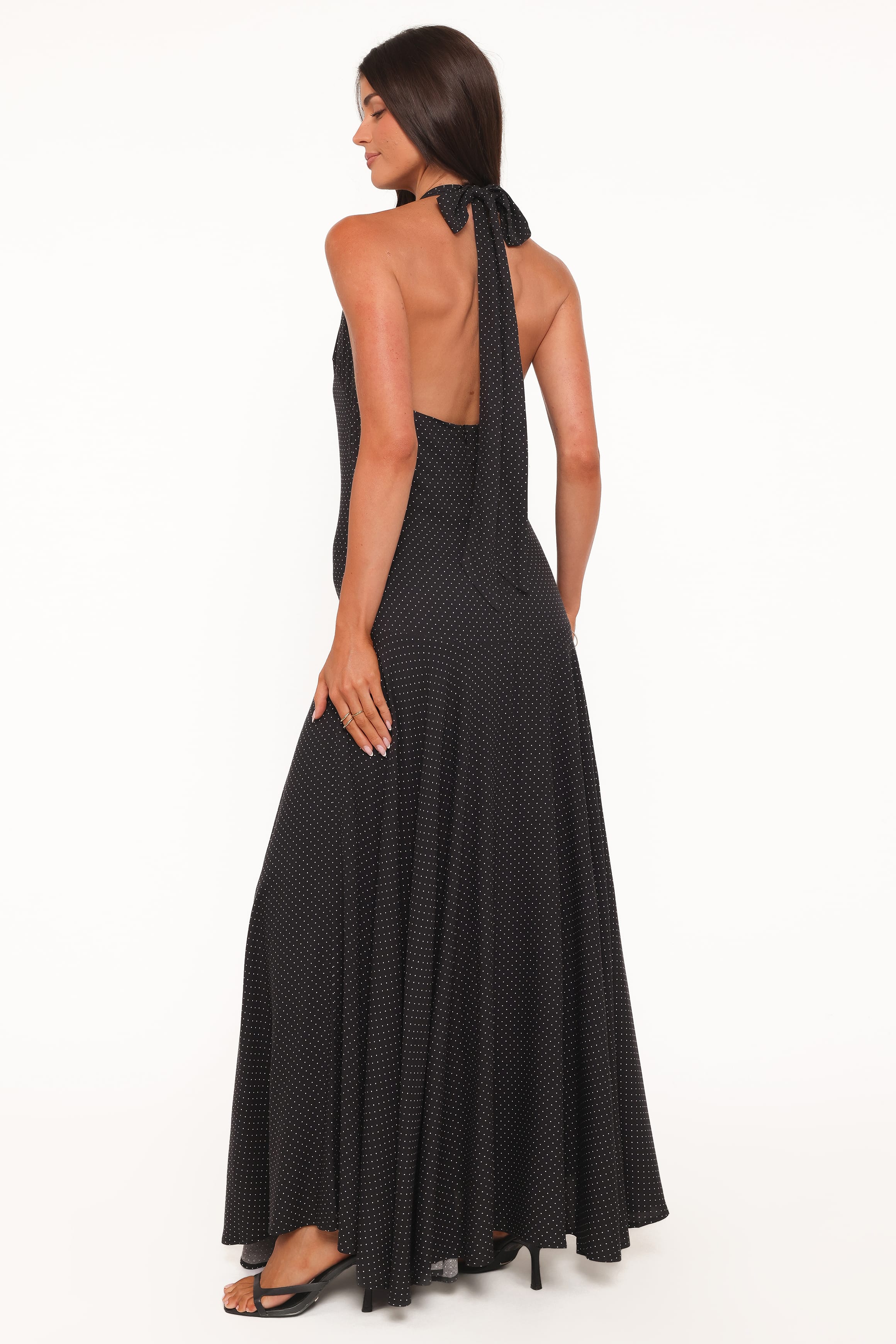 Petal and Pup USA DRESSES Natalie Halterneck Maxi Dress - Black Polka Dot