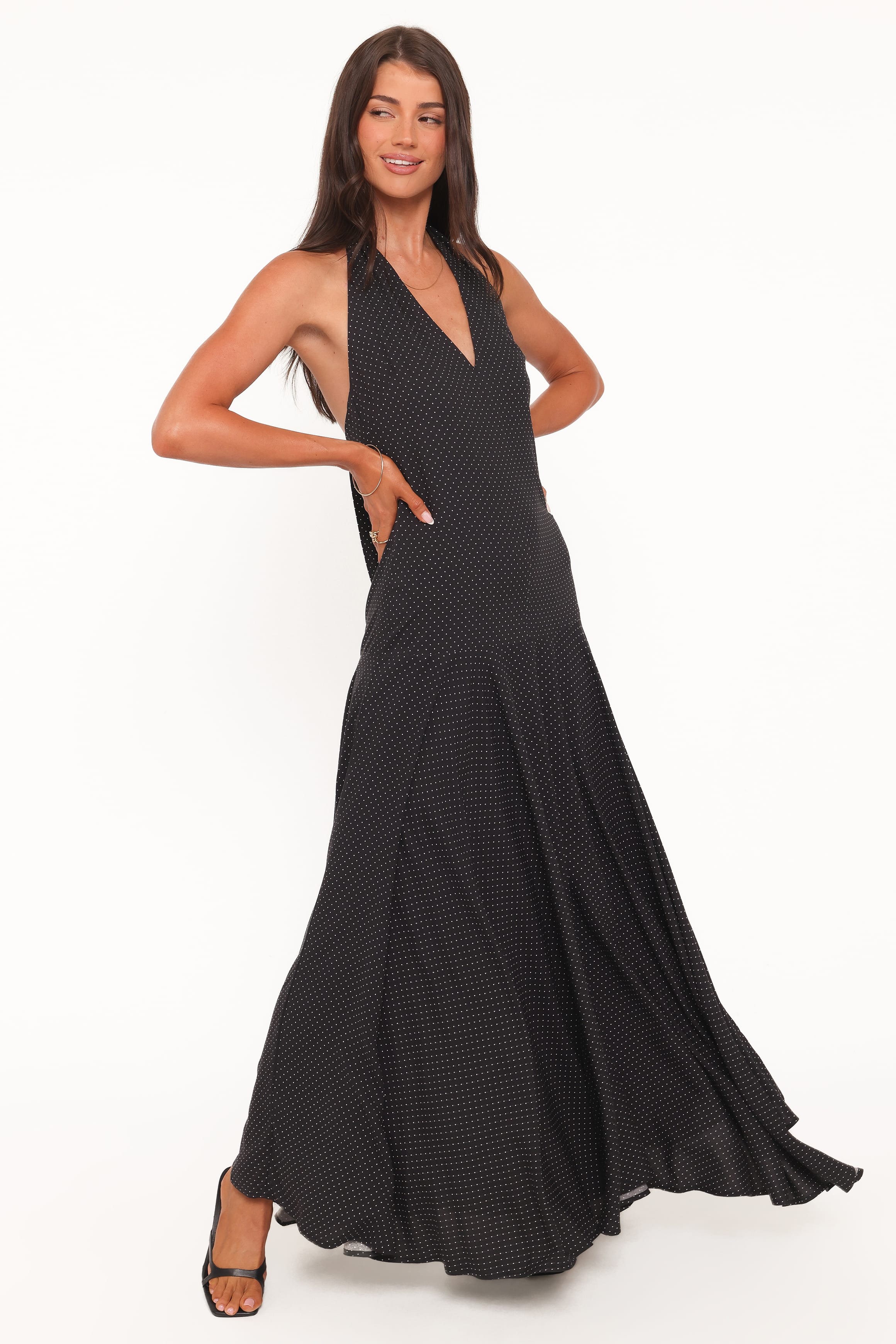 Natalie Halterneck Maxi Dress - Black Polka Dot, 16, Petal & Pup Natalie Halterneck Maxi Dress - Black Polka Dot, 16, Petal & Pup