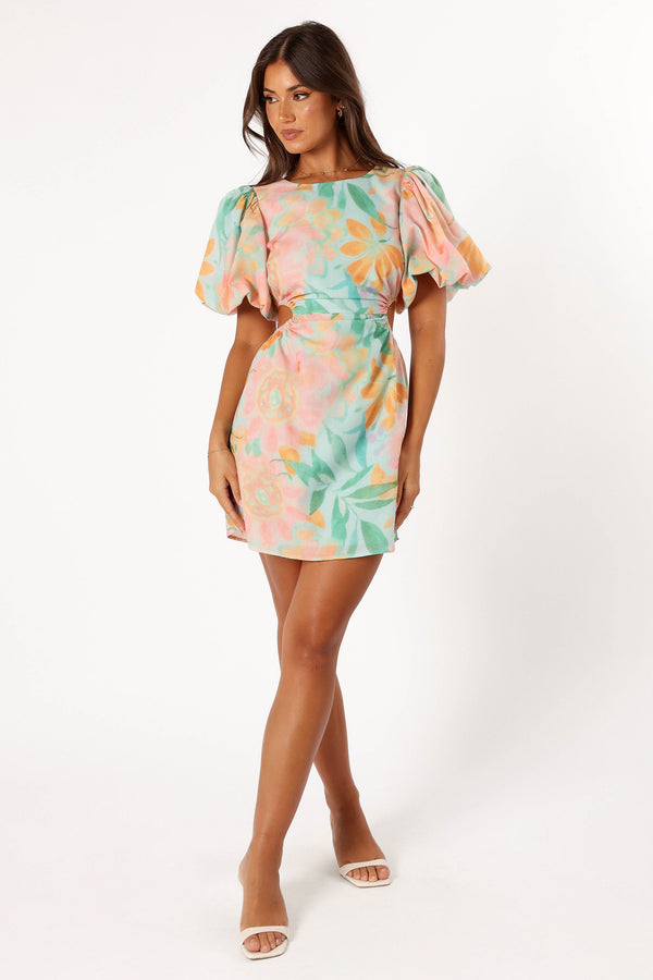 Petal and Pup USA DRESSES Natalie Puff Sleeve Mini Dress - Coral Print