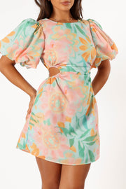 Petal and Pup USA DRESSES Natalie Puff Sleeve Mini Dress - Coral Print