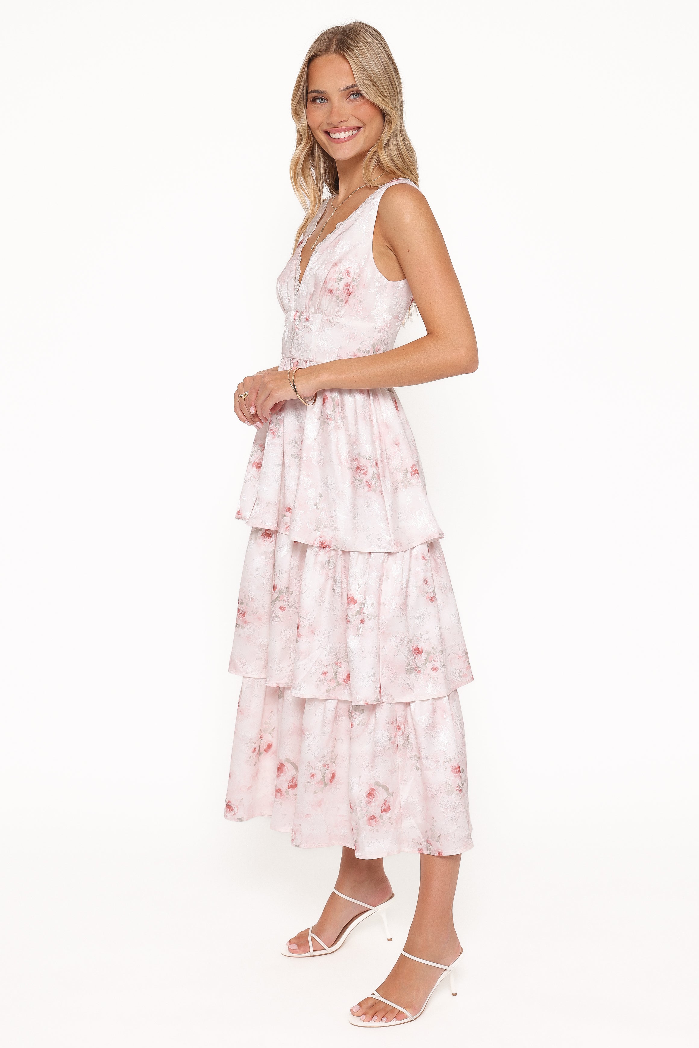 Petal and Pup USA DRESSES Natarsha Maxi Dress - White Pink Floral