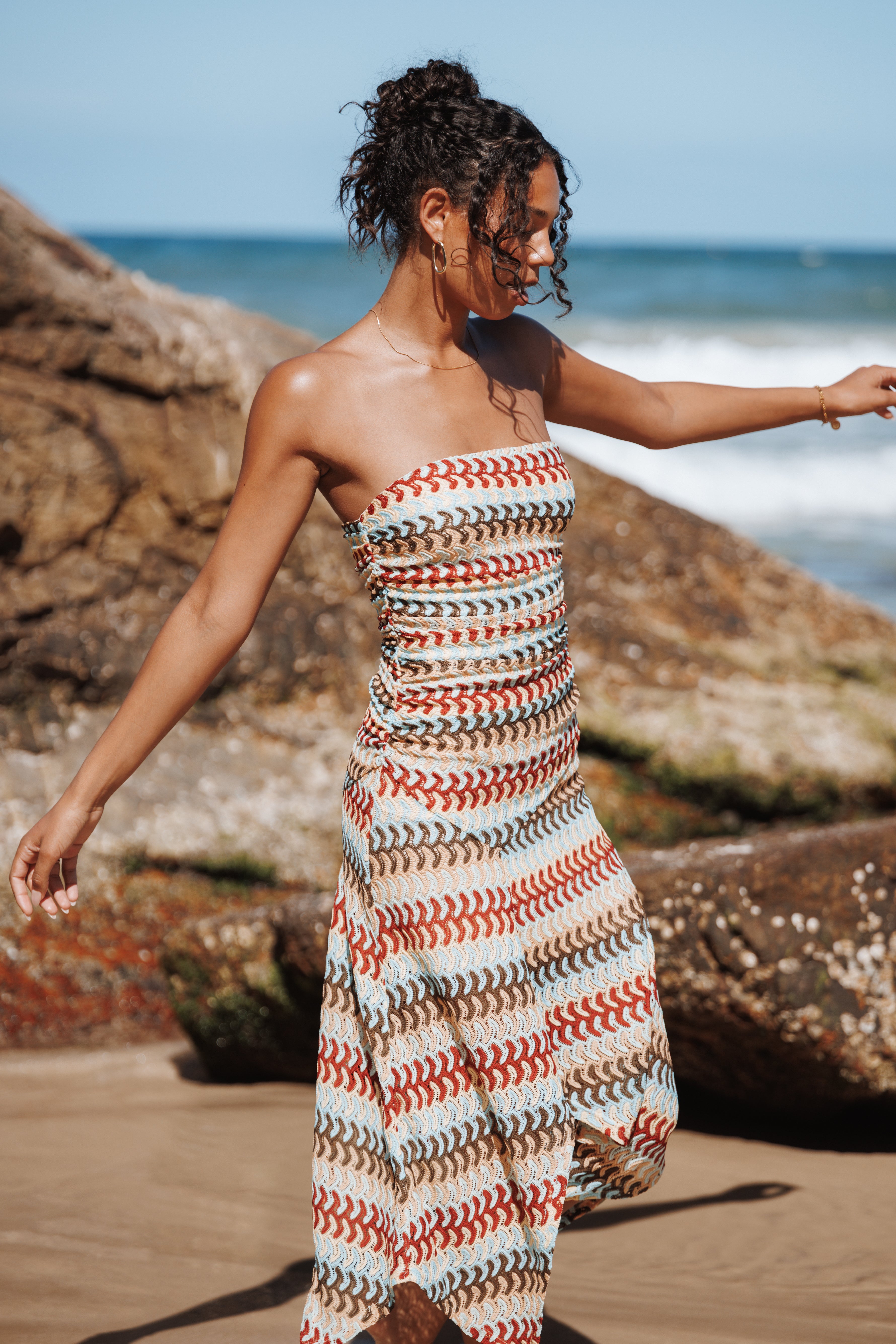 Petal and Pup USA DRESSES Navia Midi Dress - Multi Stripe