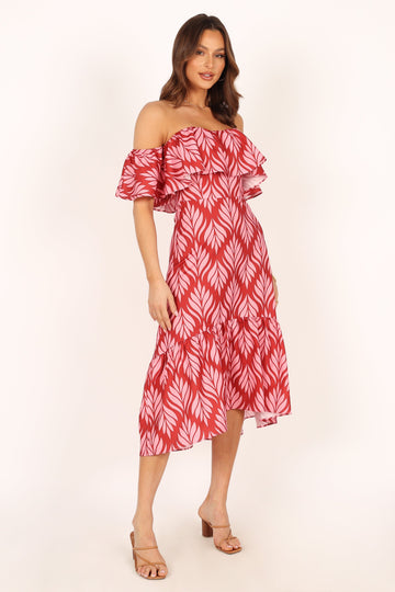 Neoma Strapless Midi Dress - Red Palm Print - Petal & Pup USA