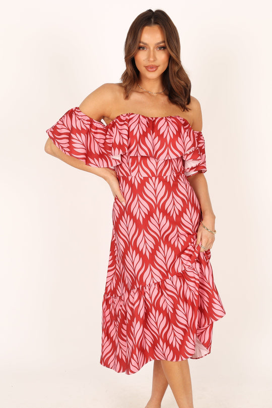 Neoma Strapless Midi Dress - Red Palm Print - Petal & Pup USA