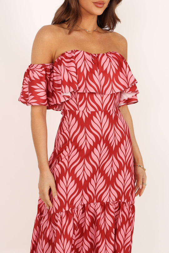 Neoma Strapless Midi Dress - Red Palm Print - Petal & Pup USA