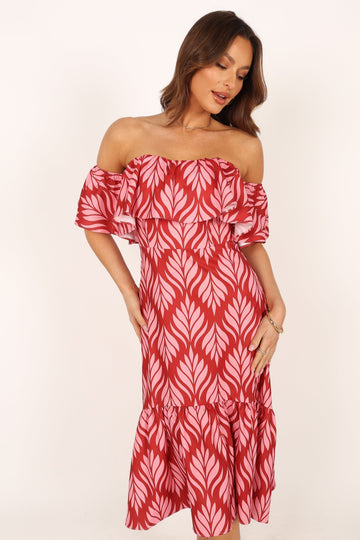 Neoma Strapless Midi Dress - Red Palm Print - Petal & Pup USA