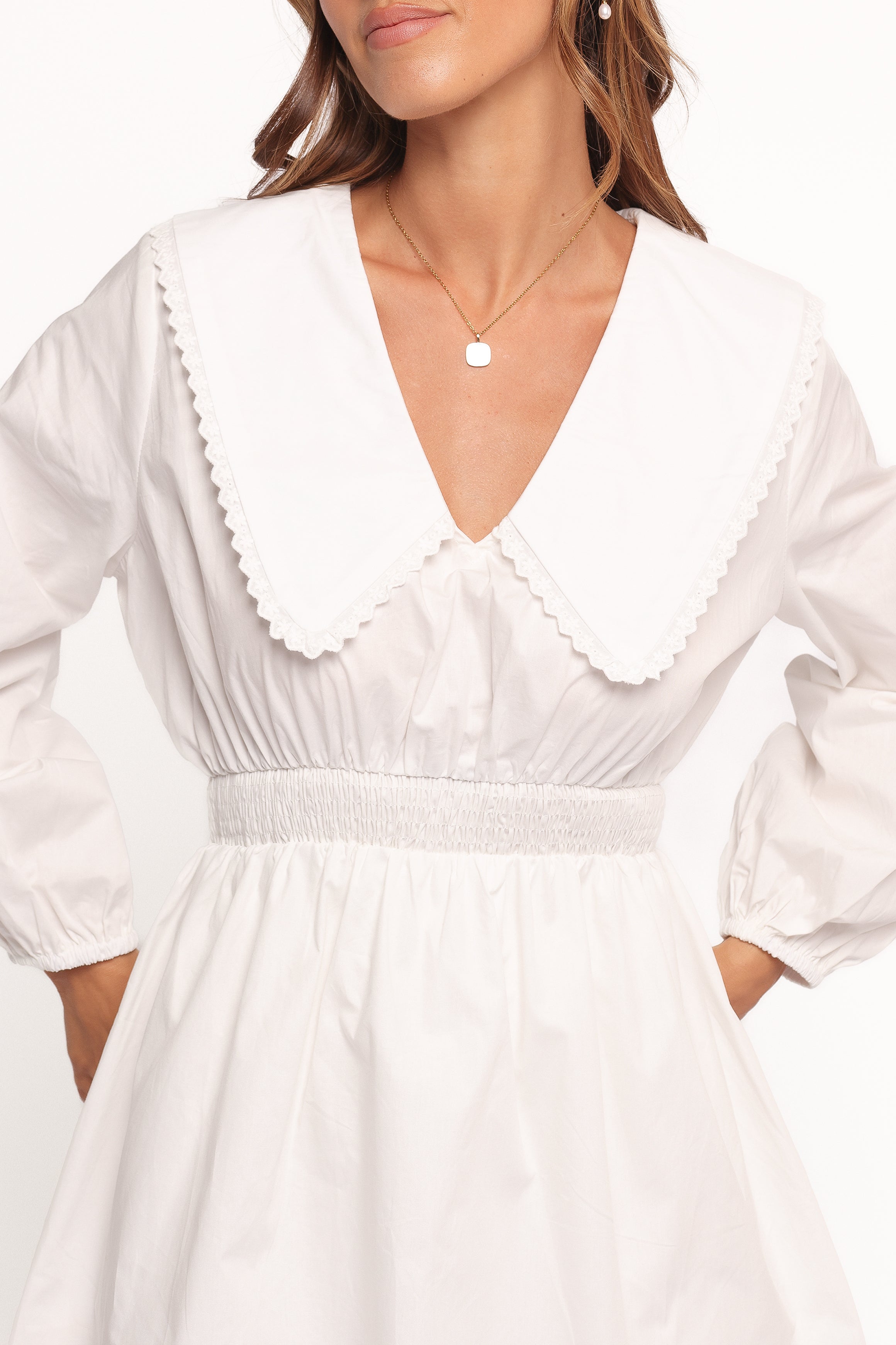 Petal and Pup USA DRESSES Nerida Long Sleeve Mini Dress - White (Hold for Amazon)