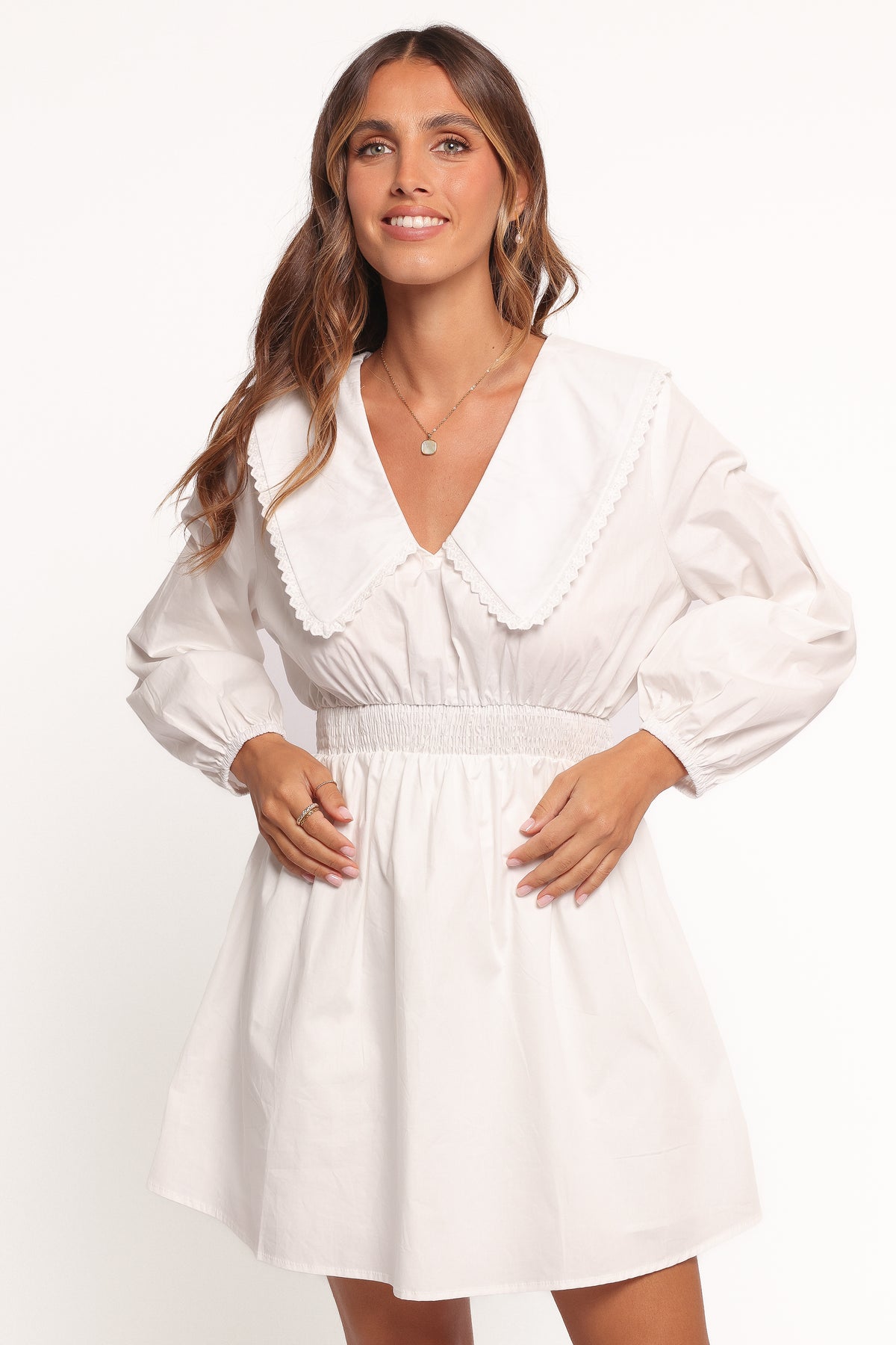 Nerida Long Sleeve Mini Dress - White, XS, Petal & Pup