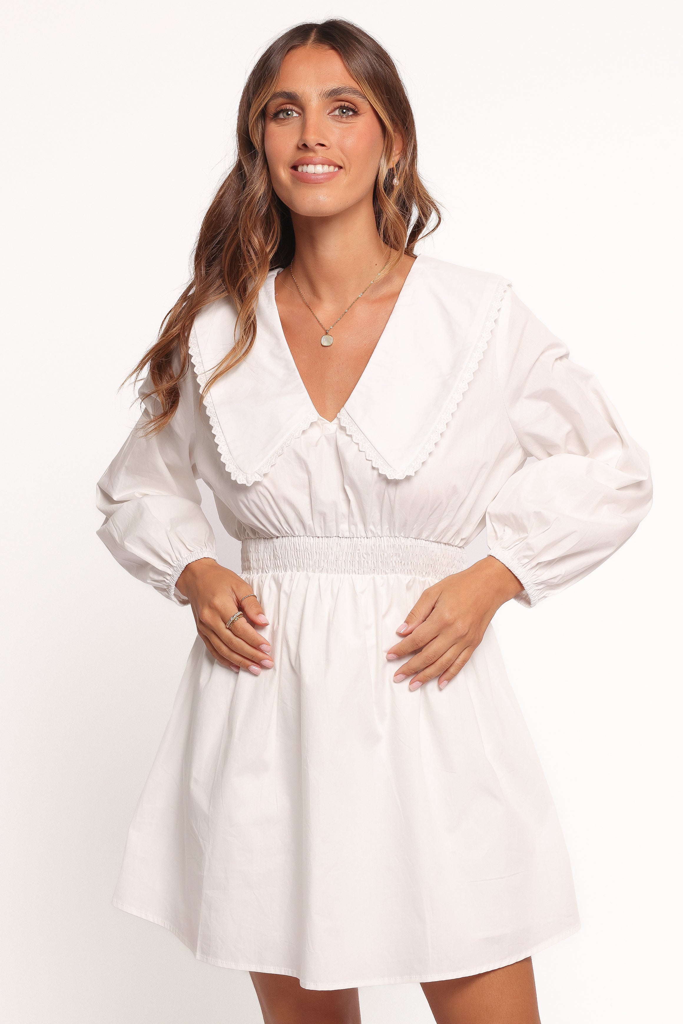 Petal and Pup USA DRESSES Nerida Long Sleeve Mini Dress - White (Hold for Amazon)