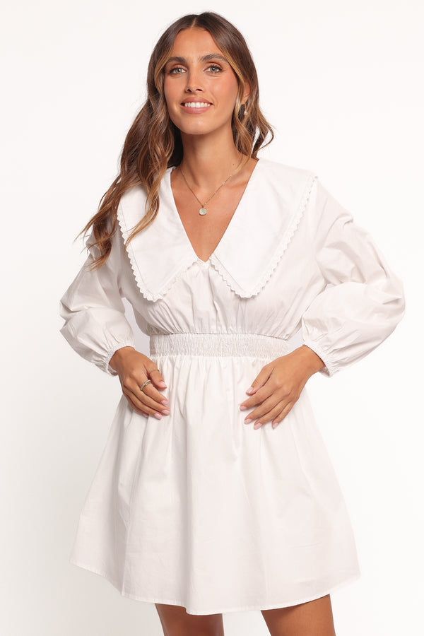 Petal and Pup USA DRESSES Nerida Long Sleeve Mini Dress - White (Hold for Amazon)