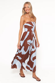 Petal and Pup USA DRESSES Nesta Maxi Dress - Brown/Blue