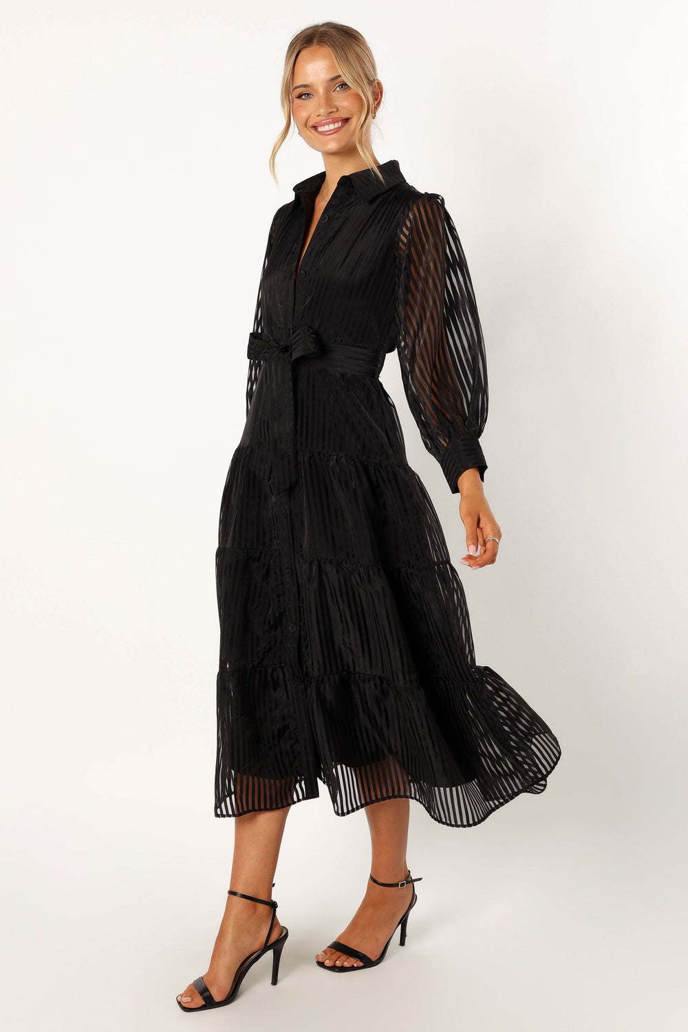 Neve Long & USA Petal Black Dress - Maxi Pup Sleeve 