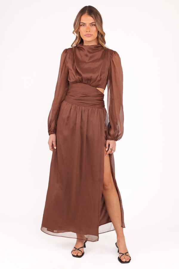 Petal and Pup USA DRESSES Neveah Long Sleeve Maxi Dress - Chocolate