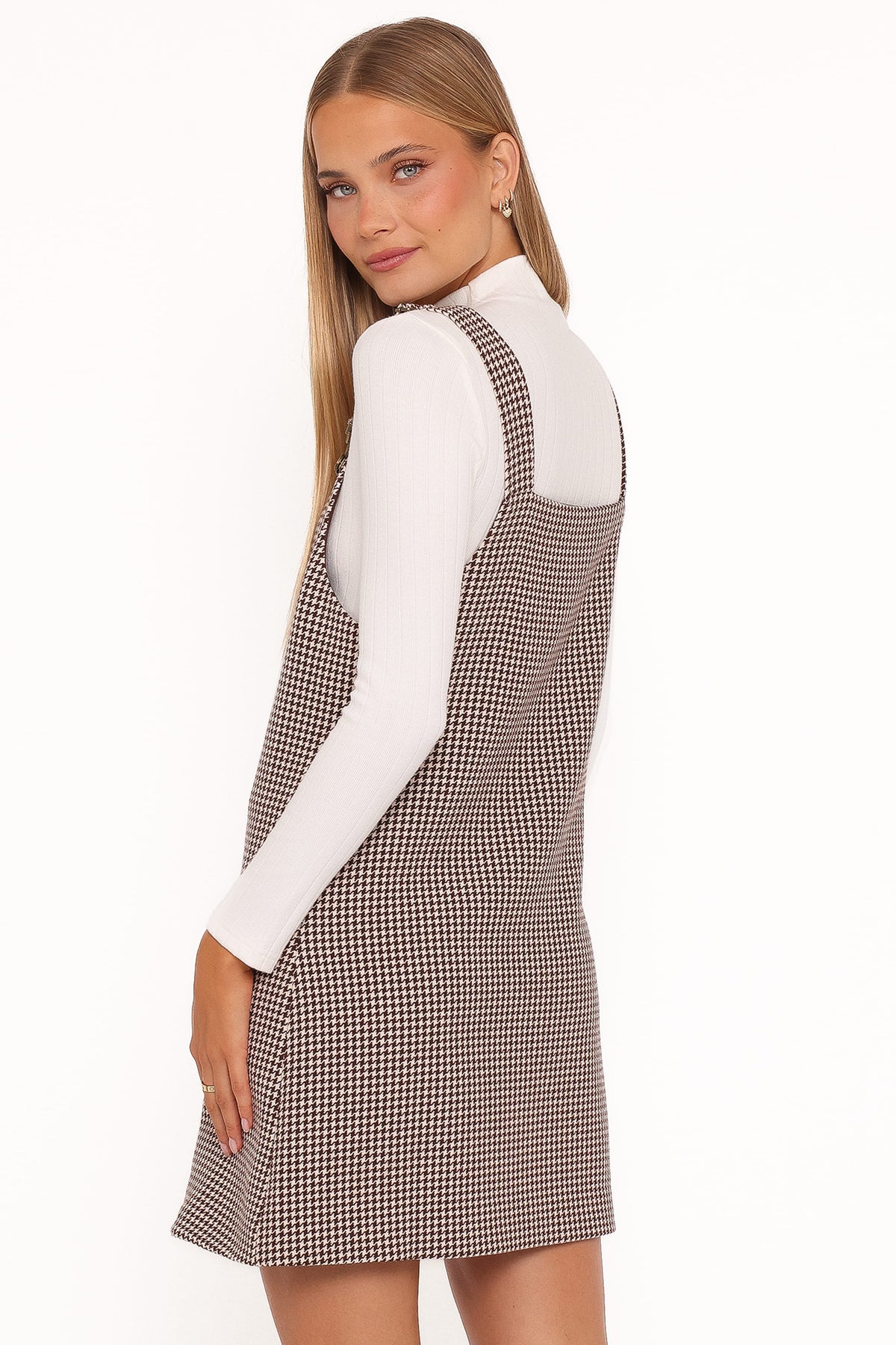 Petal and Pup USA DRESSES Noah Overall Mini Dress - Brown Houndstooth