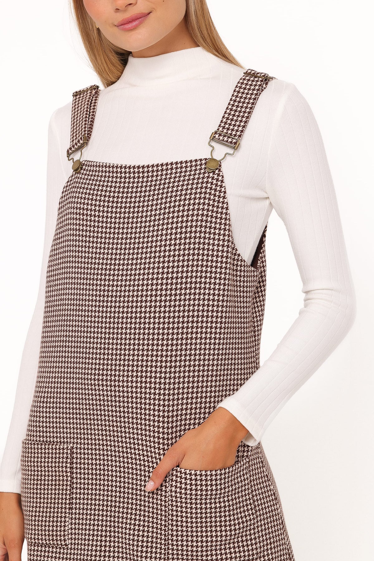 Petal and Pup USA DRESSES Noah Overall Mini Dress - Brown Houndstooth