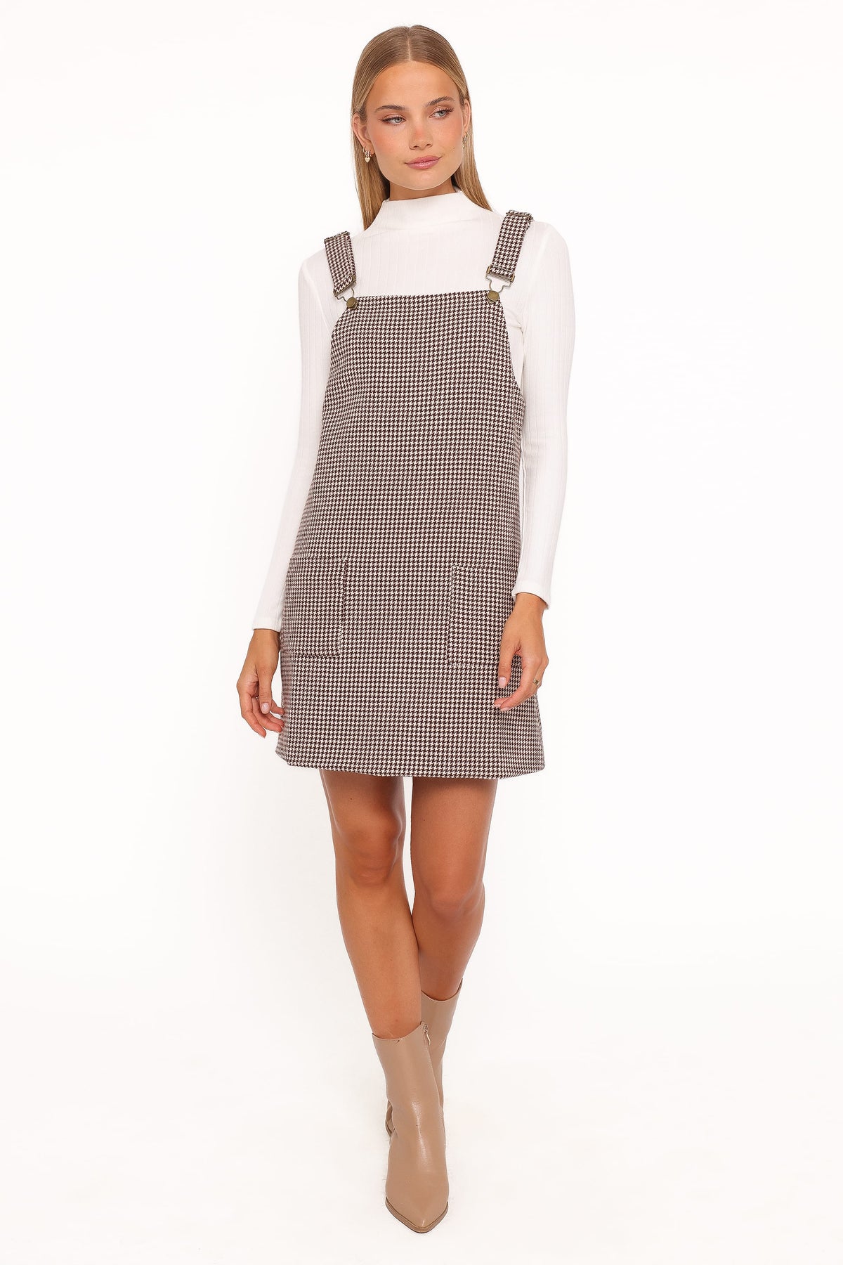 Petal and Pup USA DRESSES Noah Overall Mini Dress - Brown Houndstooth