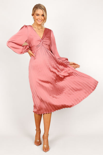 Noelle Twist Front Pleated Midi Dress - Blush - Petal & Pup USA