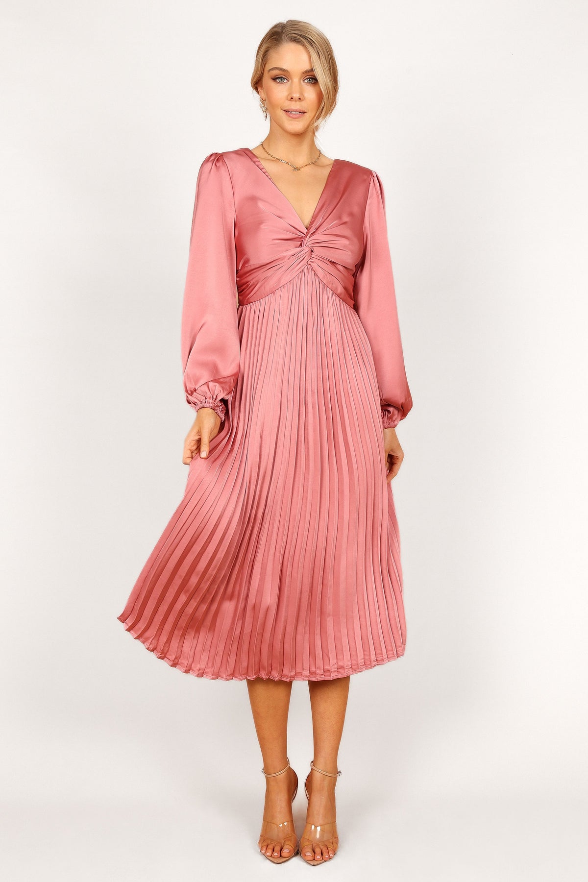 Noelle Twist Front Pleated Midi Dress