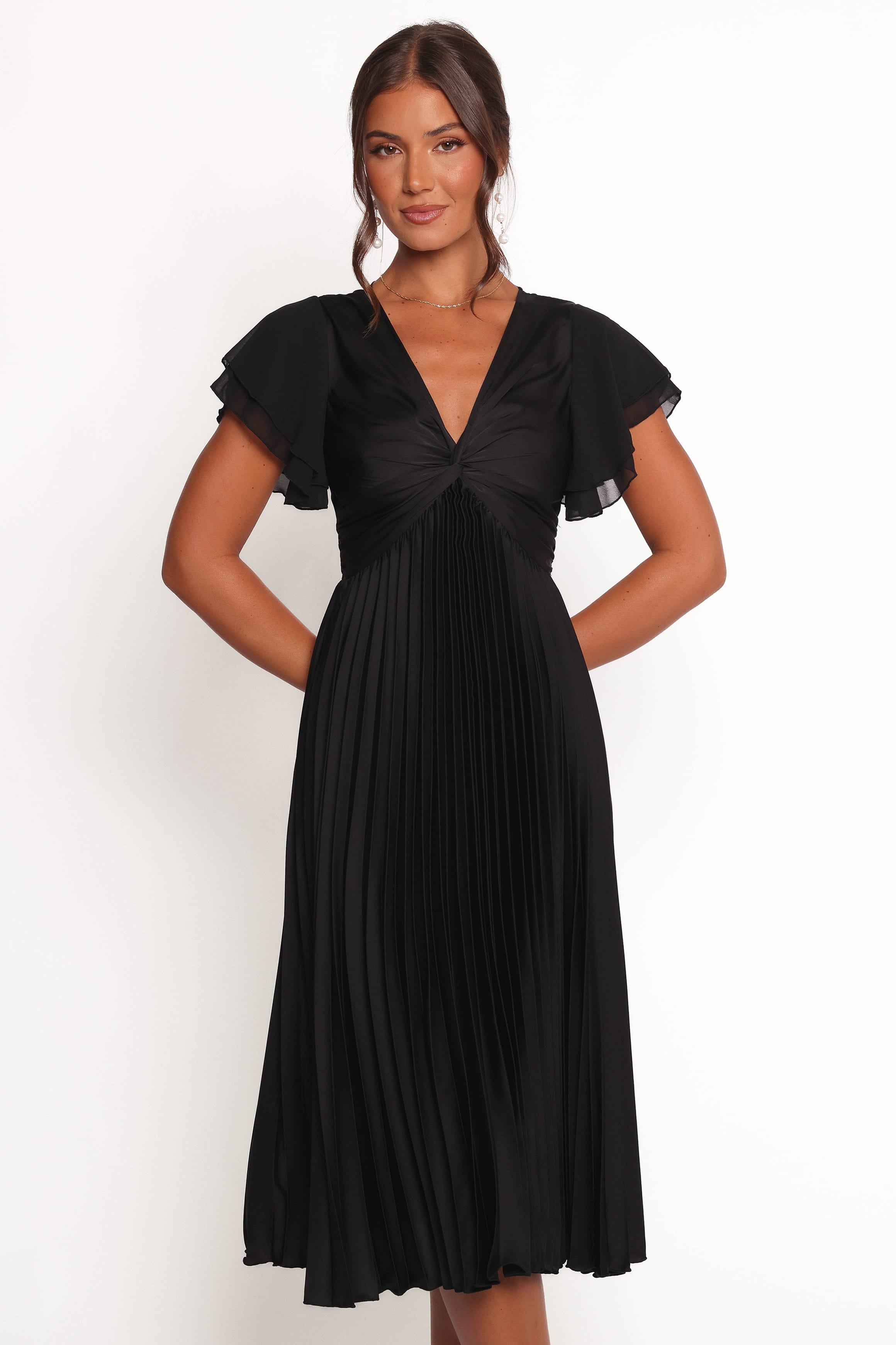 Nova Flutter Sleeve Midi Dress - Black Nova Flutter Sleeve Midi Dress - Black