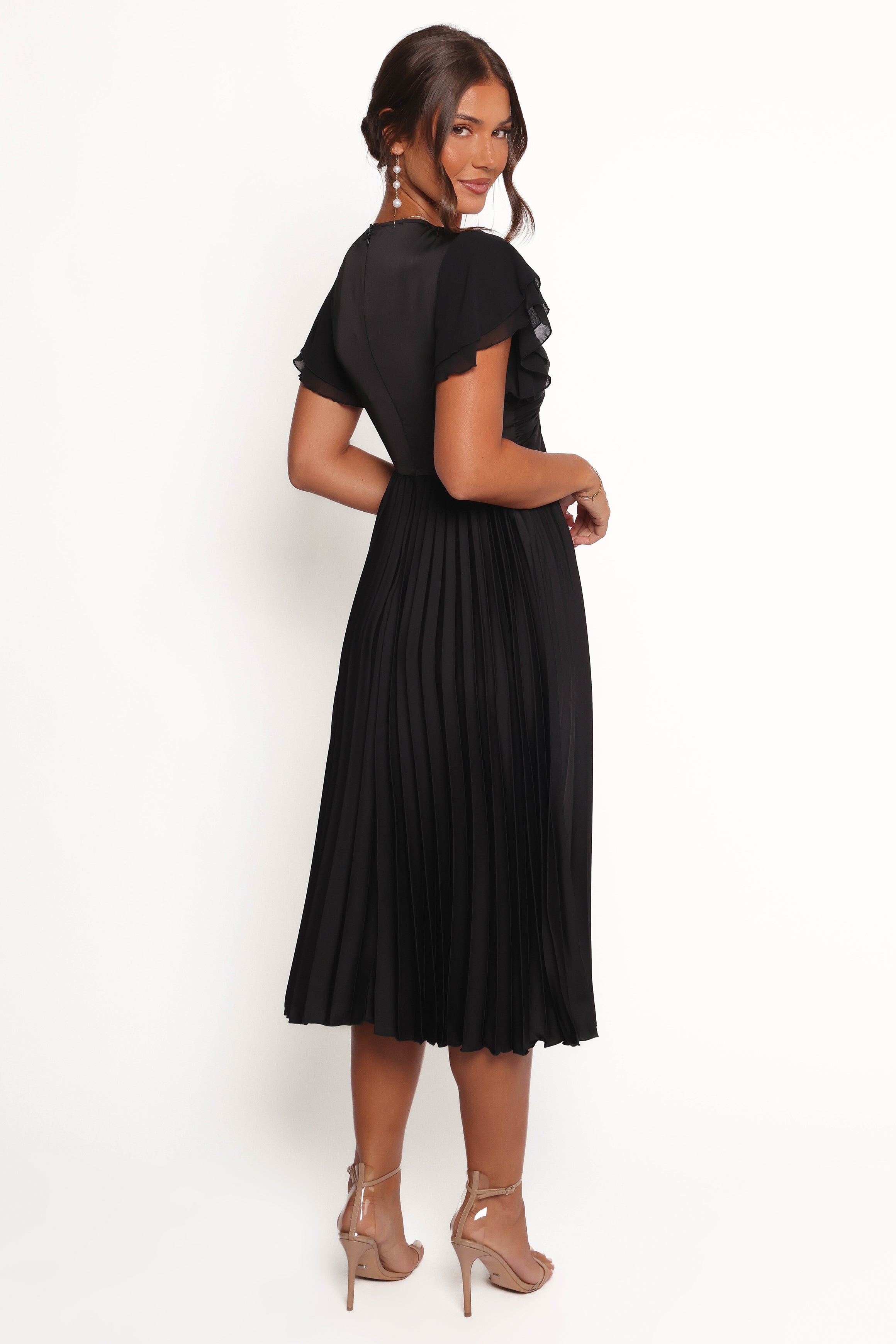 Petal and Pup USA DRESSES Nova Flutter Sleeve Midi Dress - Black