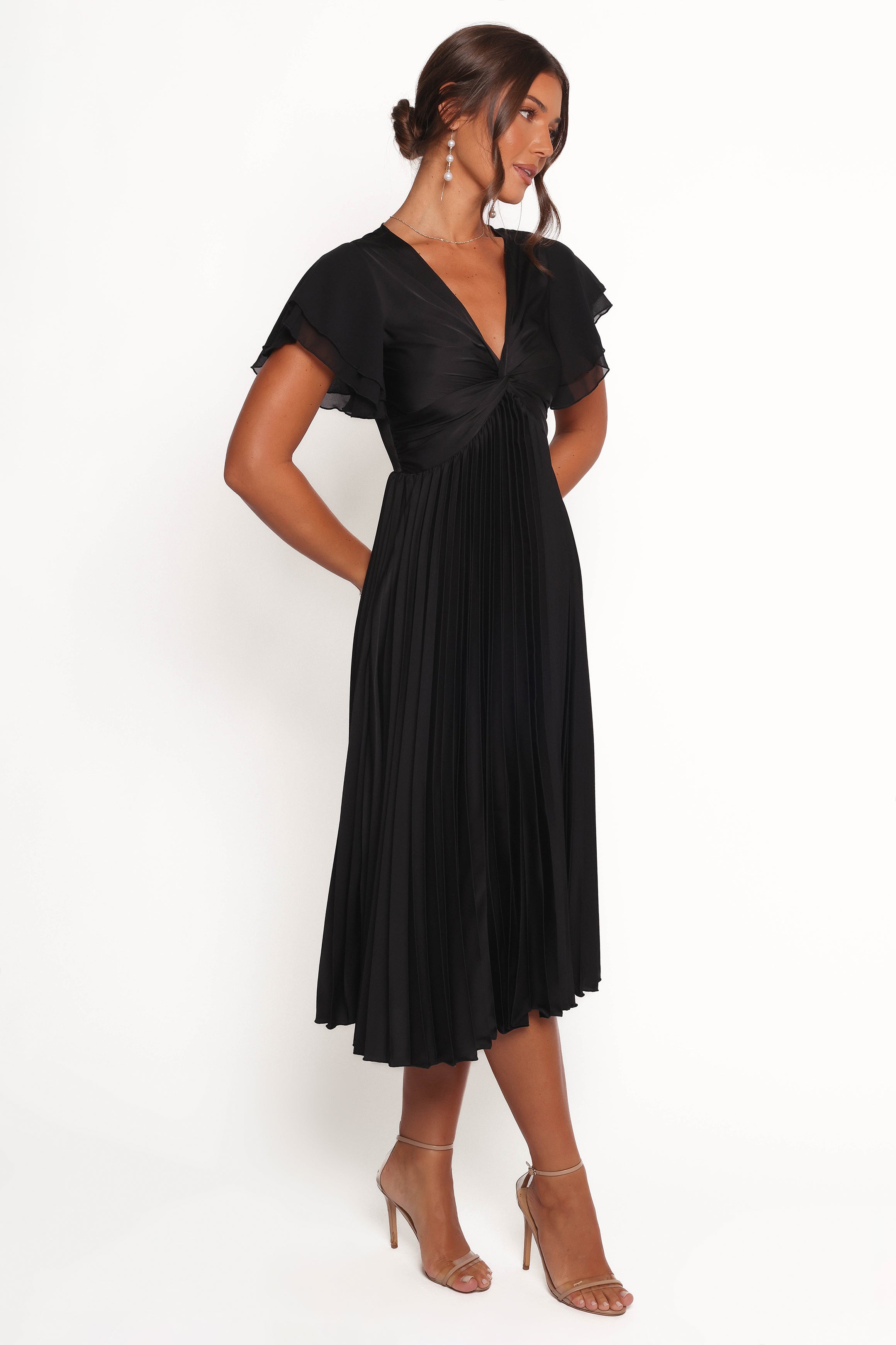 Petal and Pup USA DRESSES Nova Flutter Sleeve Midi Dress - Black