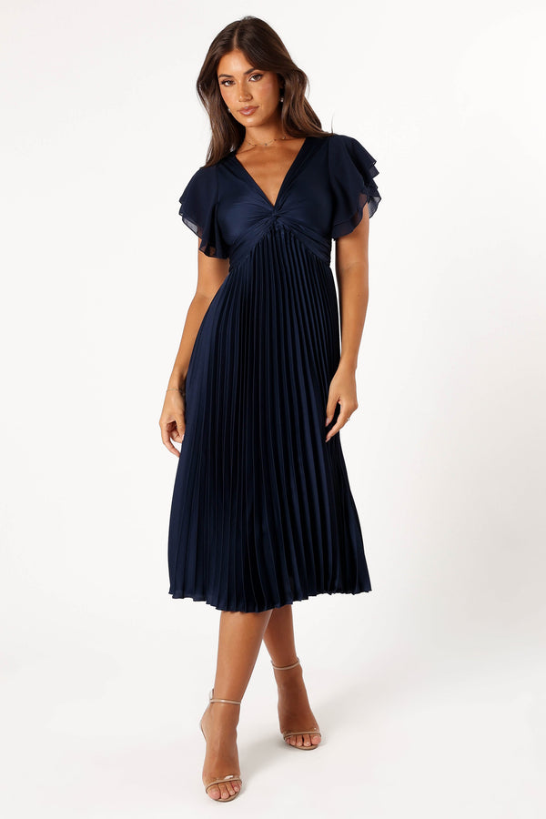 Petal and Pup USA DRESSES Nova Flutter Sleeve Midi Dress - Navy