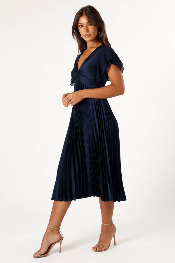 Petal and Pup USA DRESSES Nova Flutter Sleeve Midi Dress - Navy