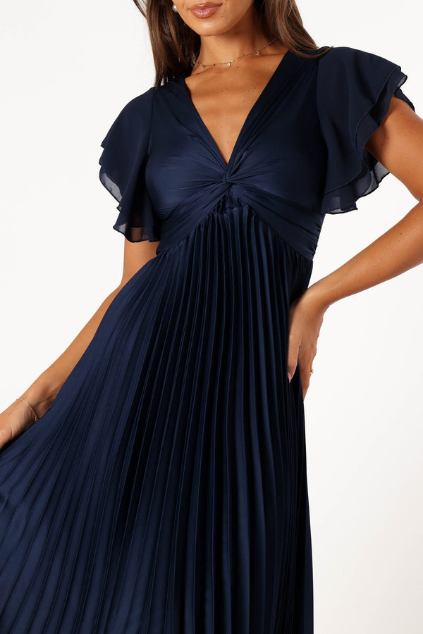 Petal and Pup USA DRESSES Nova Flutter Sleeve Midi Dress - Navy