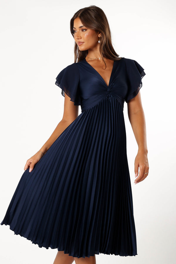 Petal and Pup USA DRESSES Nova Flutter Sleeve Midi Dress - Navy