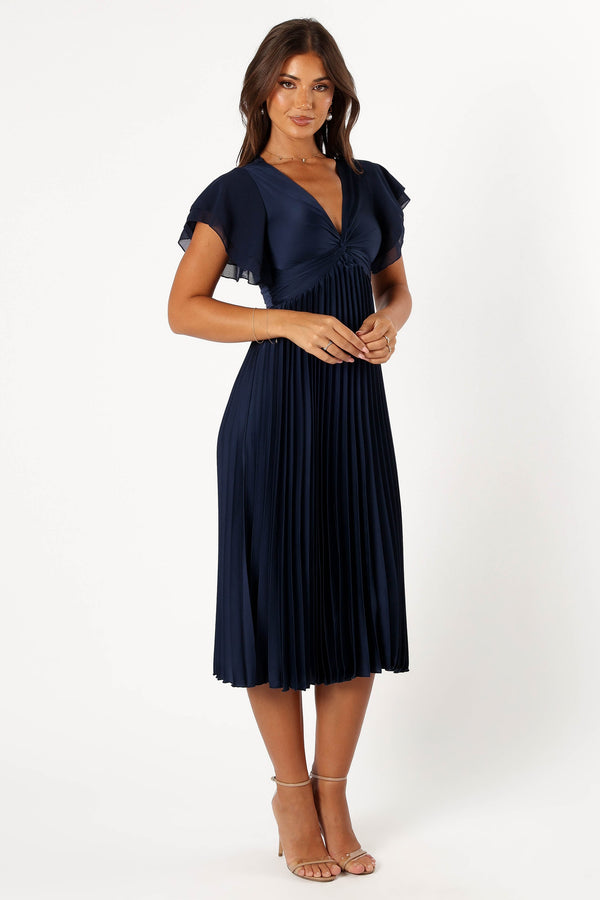 Nova Flutter Sleeve Midi Dress - Navy - Petal & Pup USA