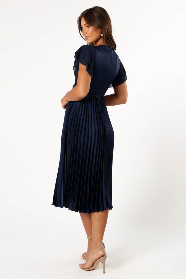 Petal and Pup USA DRESSES Nova Flutter Sleeve Midi Dress - Navy