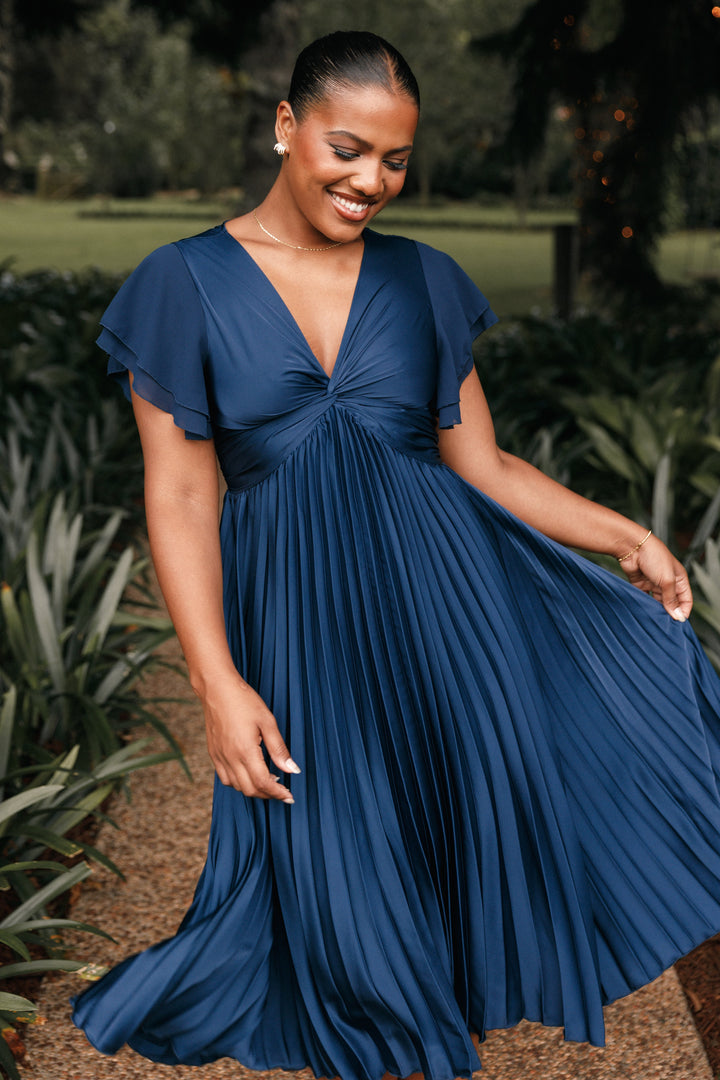 Petal to the Metal Flutter Sleeve Dress in Navy/Coral main image 0