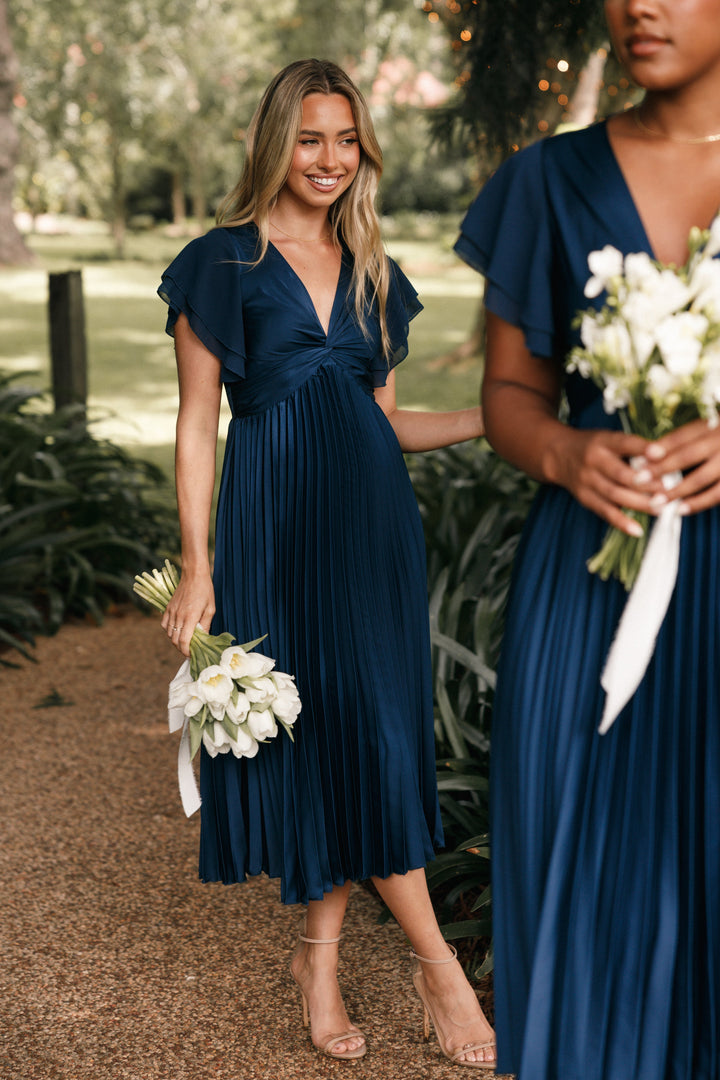 Petal to the Metal Flutter Sleeve Dress in Navy/Coral