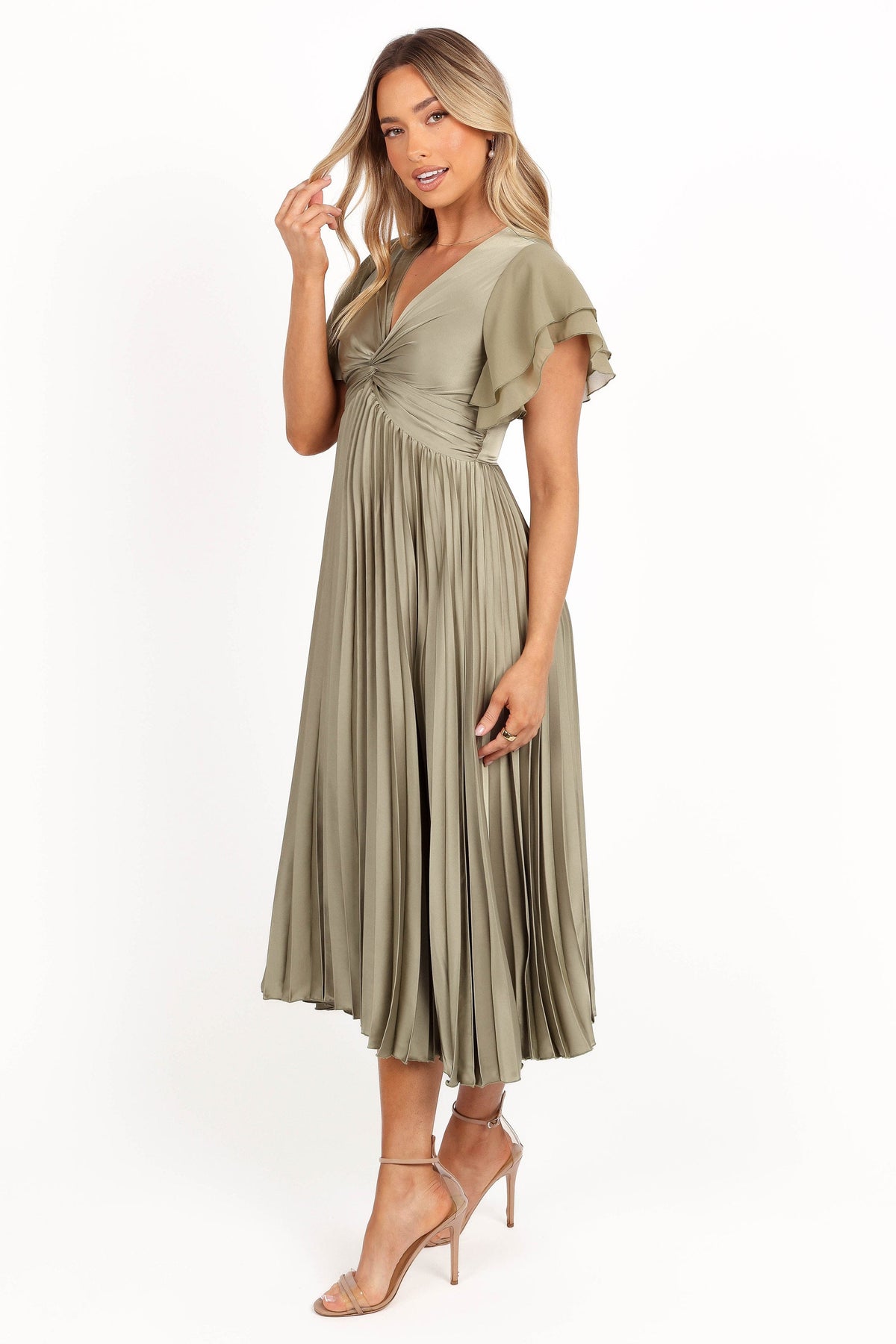 Nova Flutter Sleeve Midi Dress - Olive | Petal & Pup USA Nova Flutter Sleeve Midi Dress - Olive | Petal & Pup USA