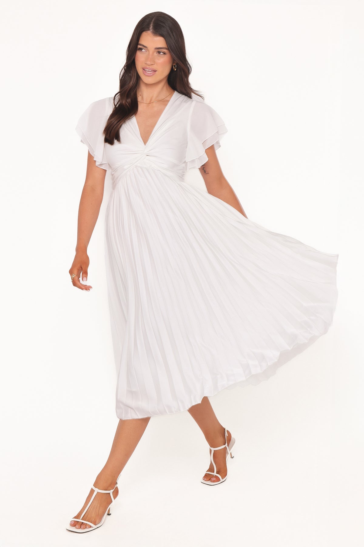 Petal and Pup Women's Nova Flutter Sleeve Midi Dress - White