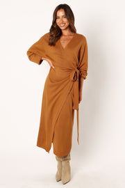 Nova Wrap Knit Midi Dress - Camel - Petal & Pup USA