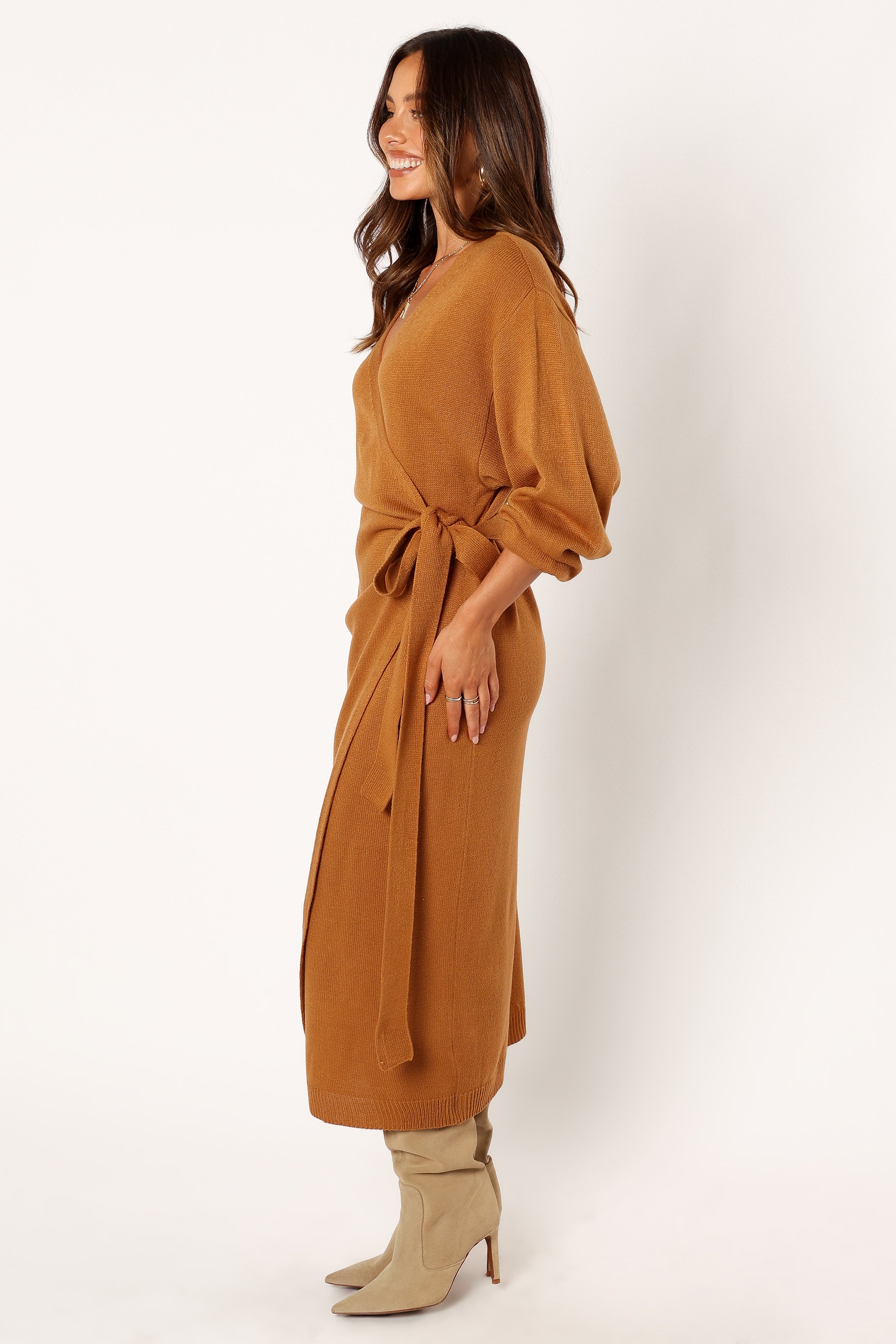 Petal and Pup USA DRESSES Nova Wrap Knit Midi Dress - Camel