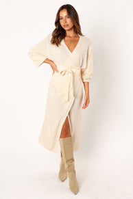 Petal and Pup USA DRESSES Nova Wrap Knit Midi Dress - Taupe