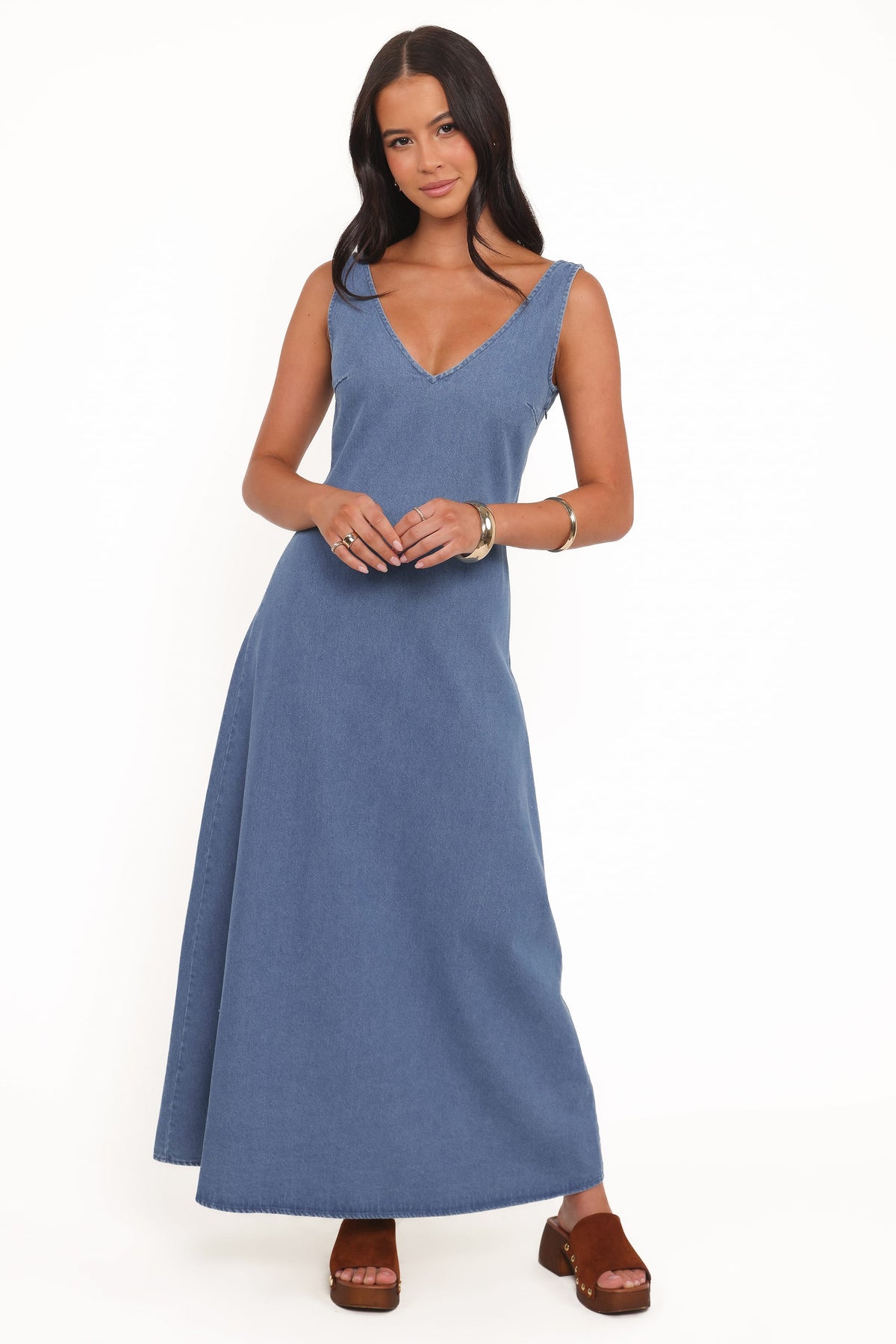 denim flowy dress Petal and Pup Women's Odelia Denim Maxi Dress