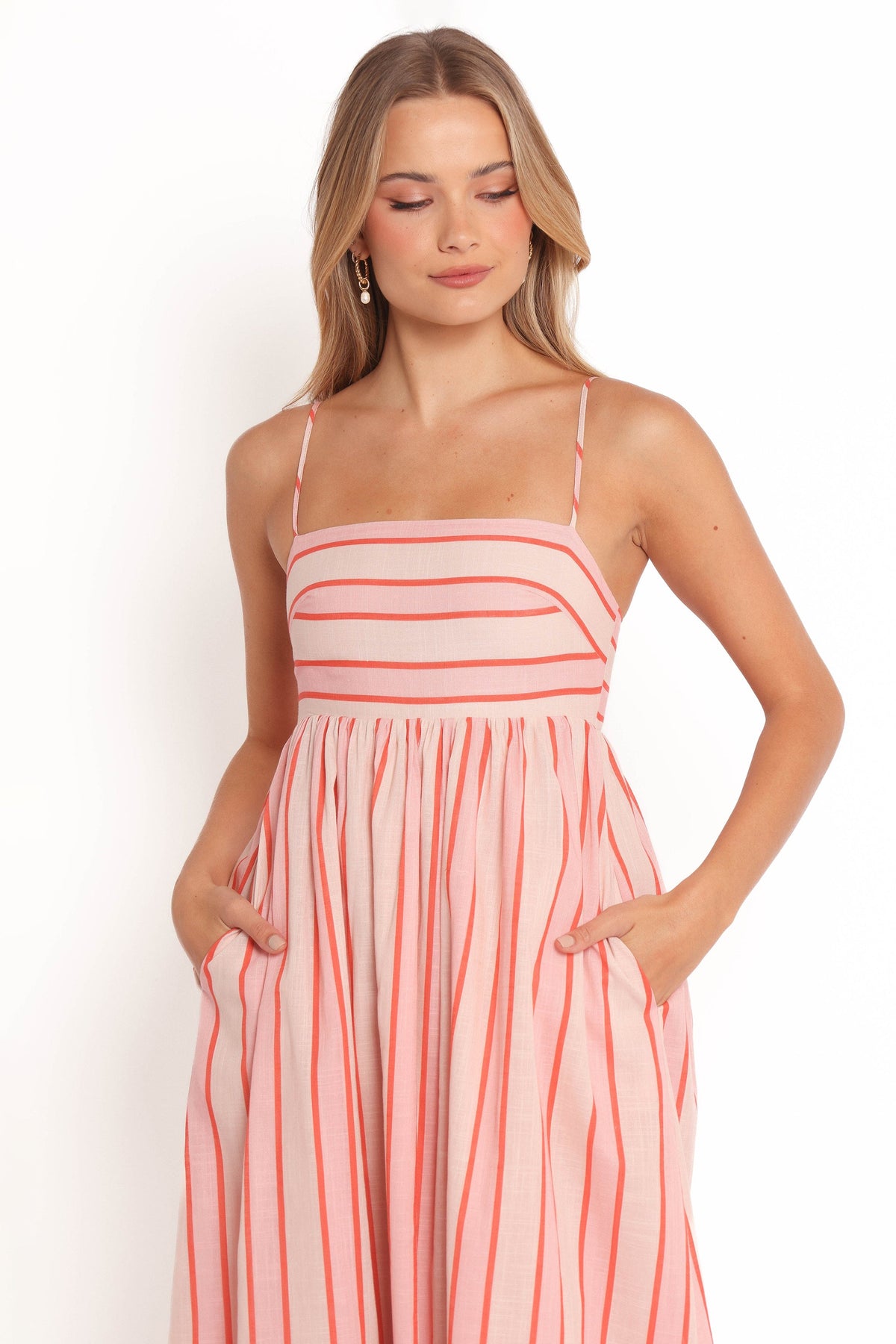 pink and grey striped dress Erica Pink Striped Short Dress | Women's Clothing