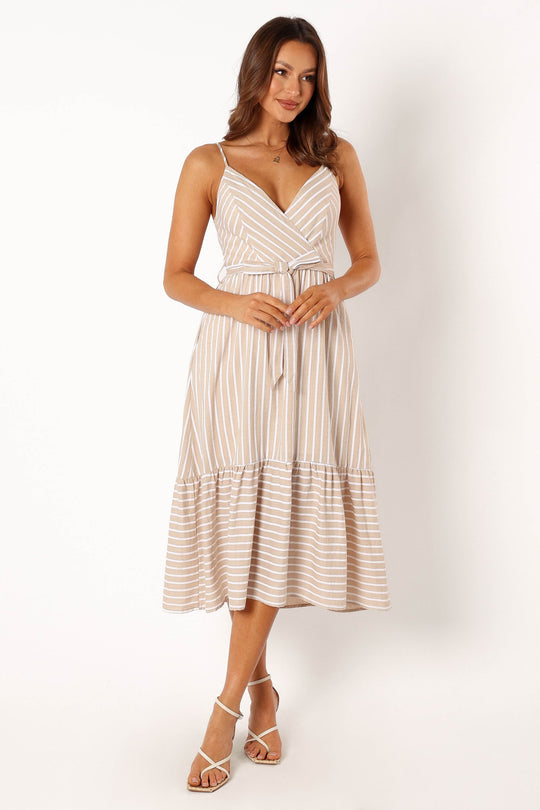 Odette Knitted Peaky Shoulder Dress Beige