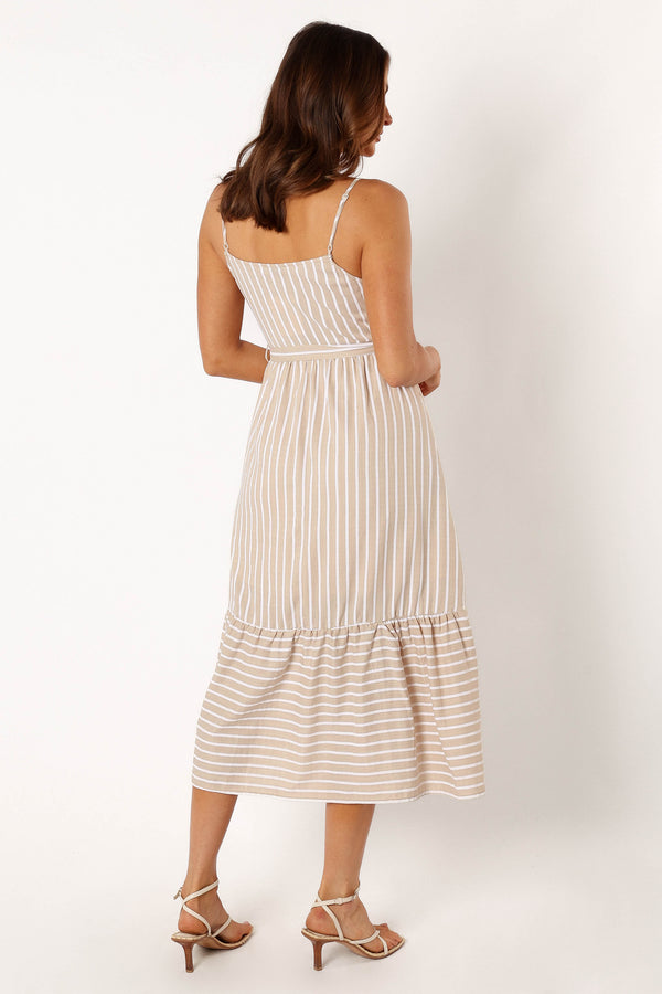 Petal and Pup USA DRESSES Odette Midi Dress - Beige Stripe