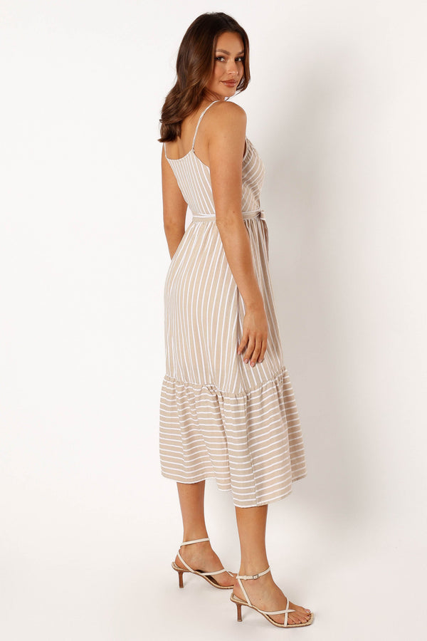 Petal and Pup USA DRESSES Odette Midi Dress - Beige Stripe