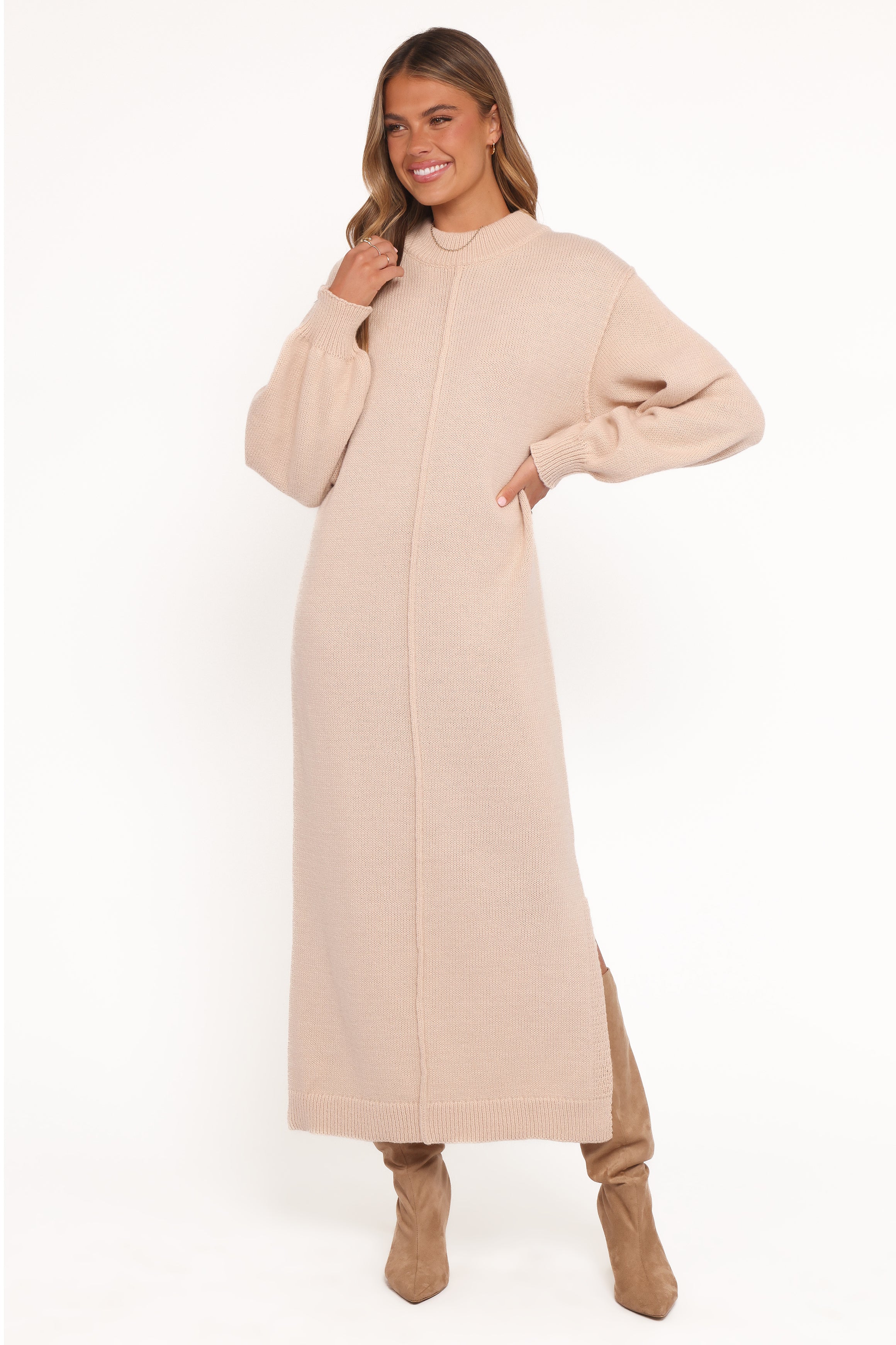 Petal and Pup USA DRESSES Odile Knit Midi Dress - Tan